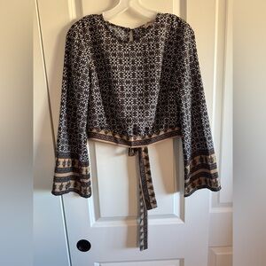 Forever 21 Black and Brown Patterned Cropped Blouse with open back